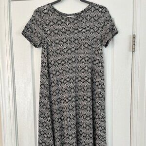 PRE-OWNED LuLaRoe Women's CARLY XXSmall Fleur de Lis Pocket High Low Dress Black